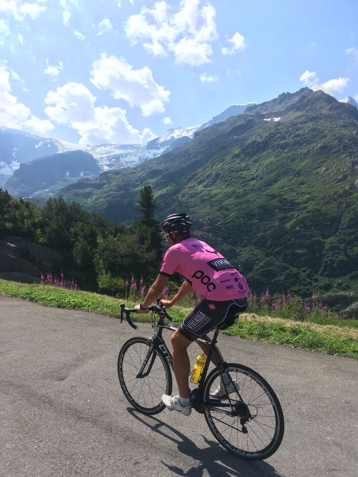 Cycling past Alpine wildflowers