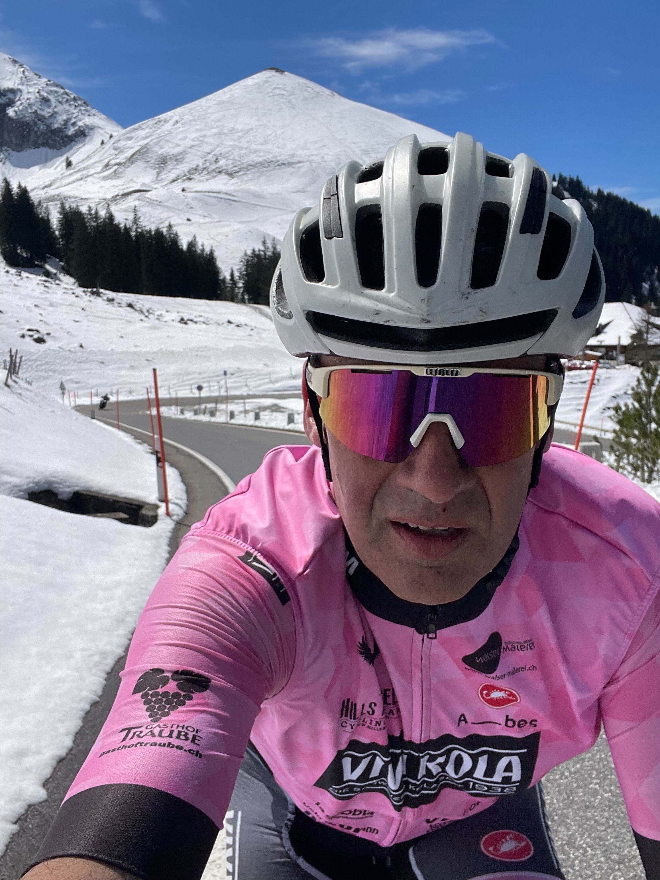 Winter cycling selfie with snow walls